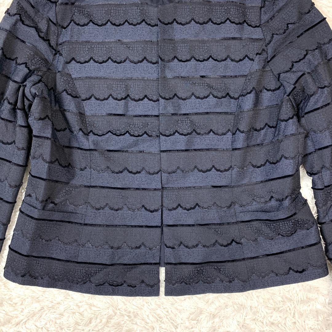 新品タグ付き Leilian ノーカラージャケット ネイビー 13 B9672