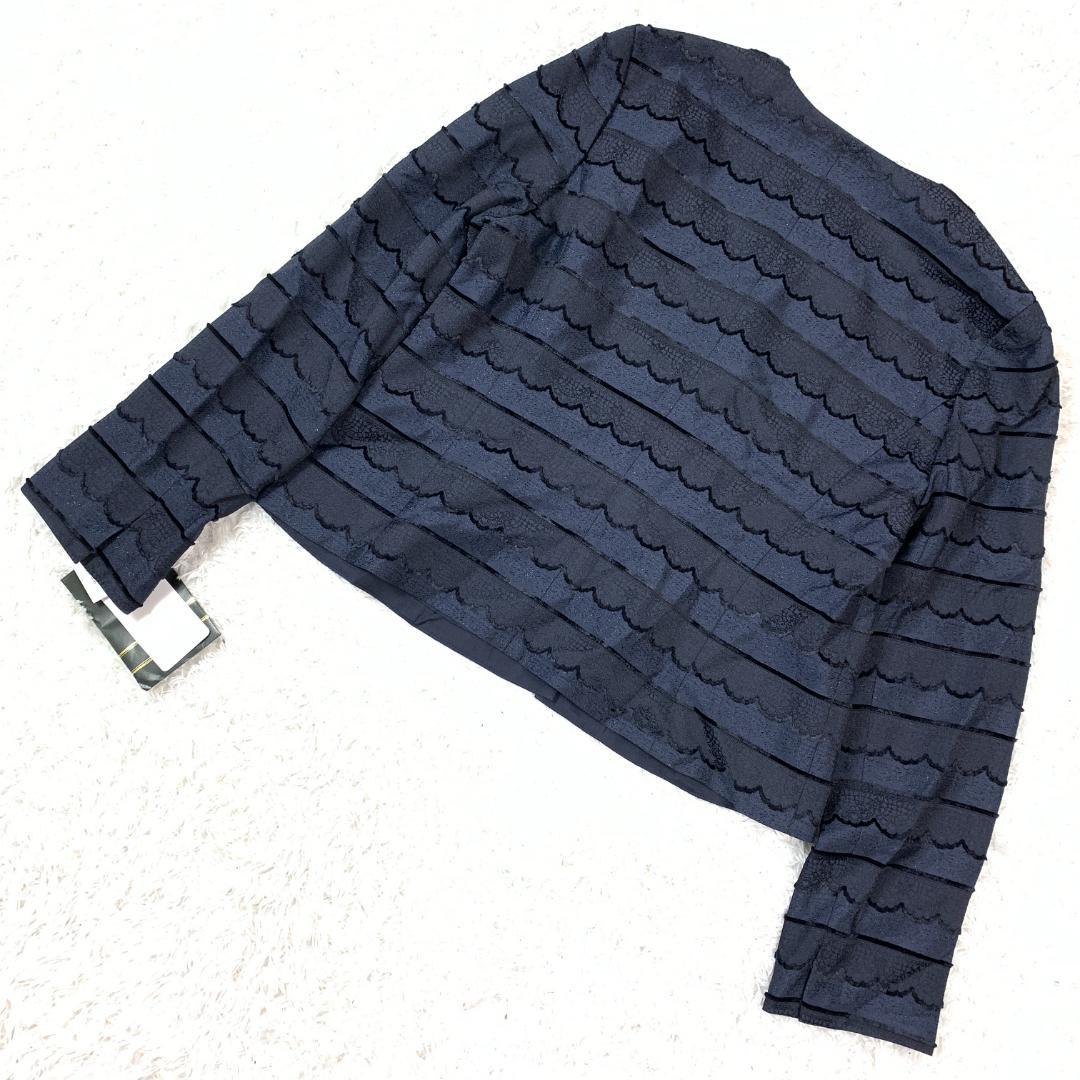 新品タグ付き Leilian ノーカラージャケット ネイビー 13 B9672