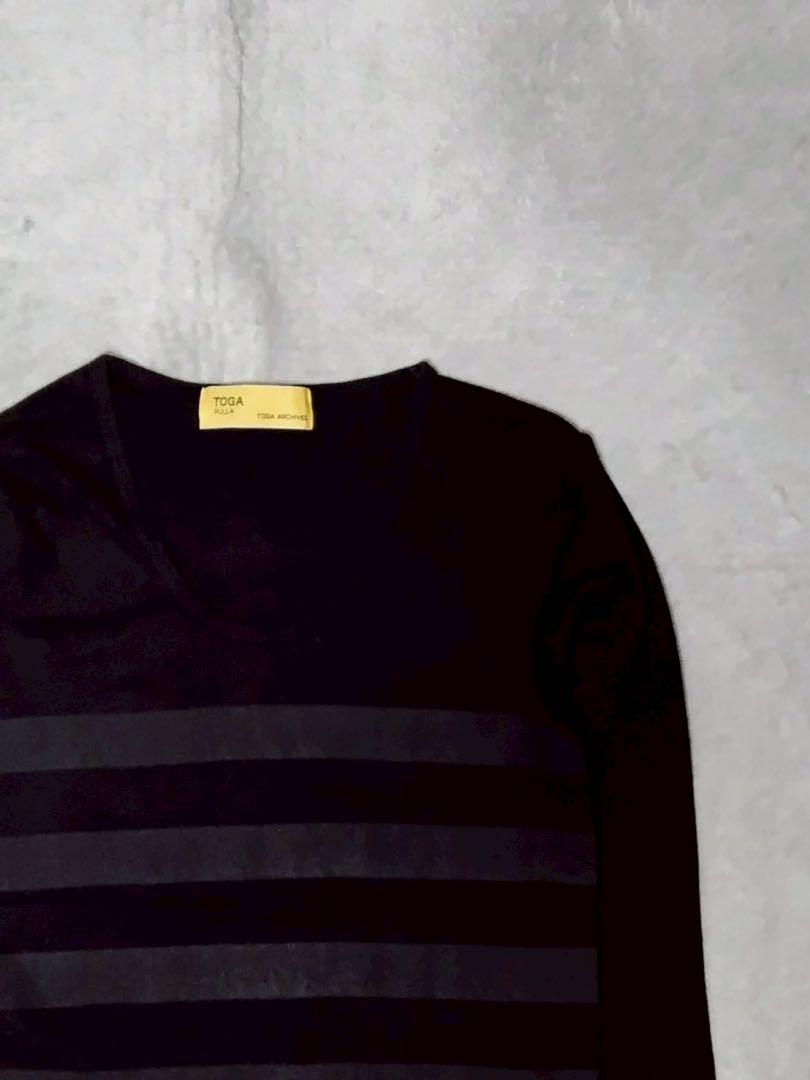 【人気ショップが最安値挑戦！】 Uネック トーガ PULLA TOGA ボーダー ロンT Tシャツ 長袖 柄 トップス
