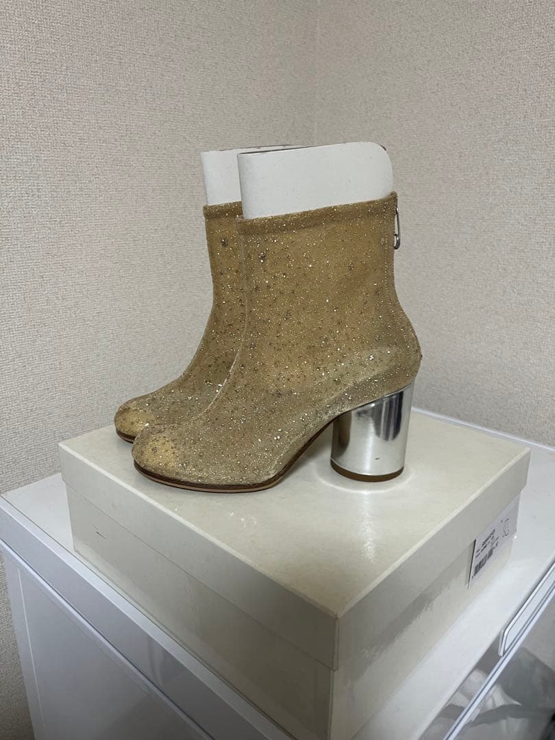 MM6 ゴールド グリッター ショートブーツ ヒール8cm23.5cm MM6 Maison Margiela