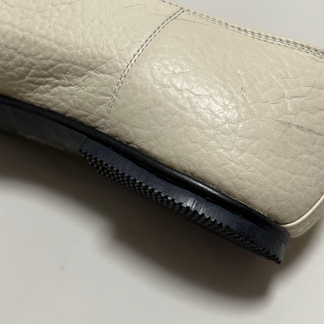 美品 MIHAMA カッターシューズ 24 型押し レザー フリンジ フラット