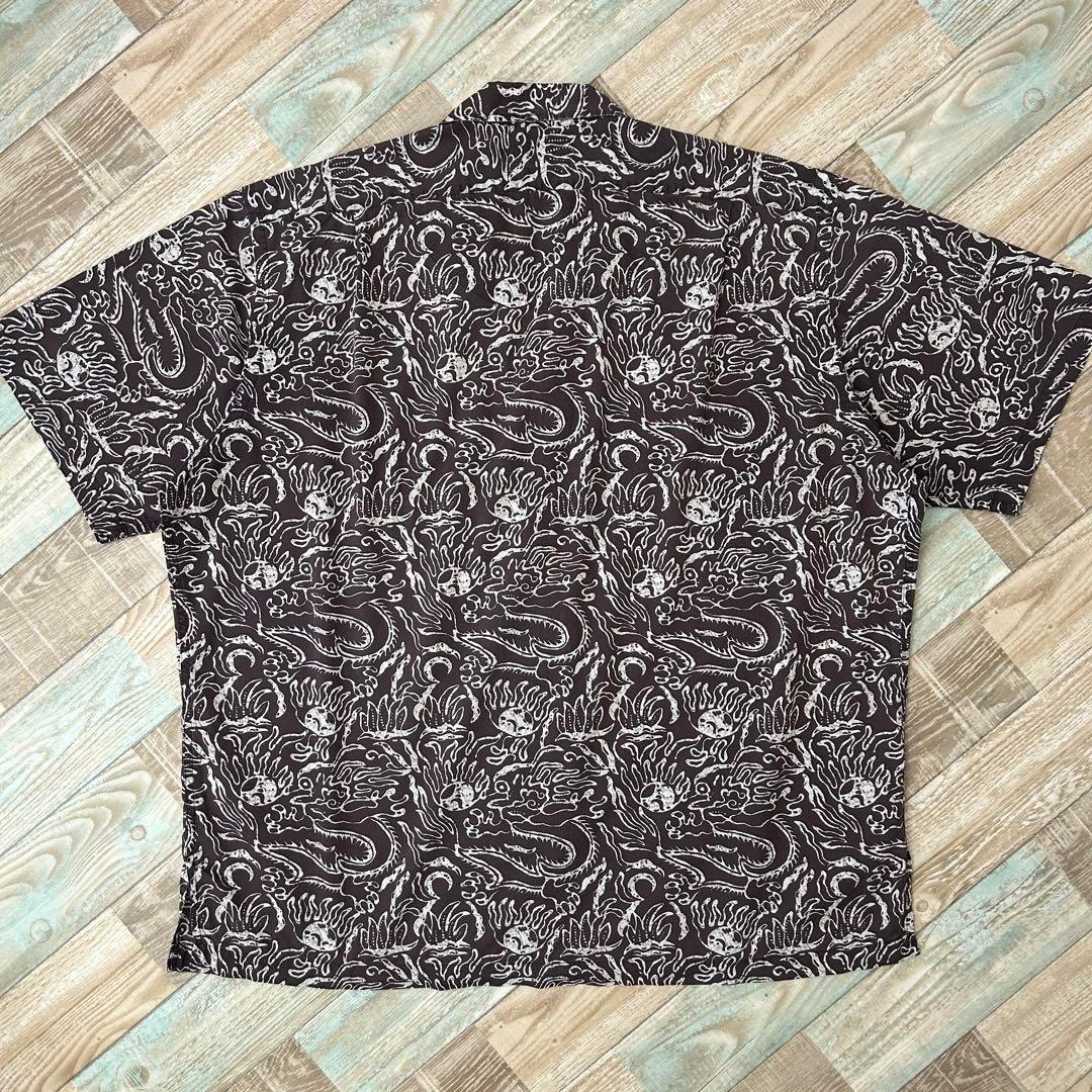 90s ラルフローレン CLAYTON 柄シャツ 総柄 ドラゴン 開襟 XL