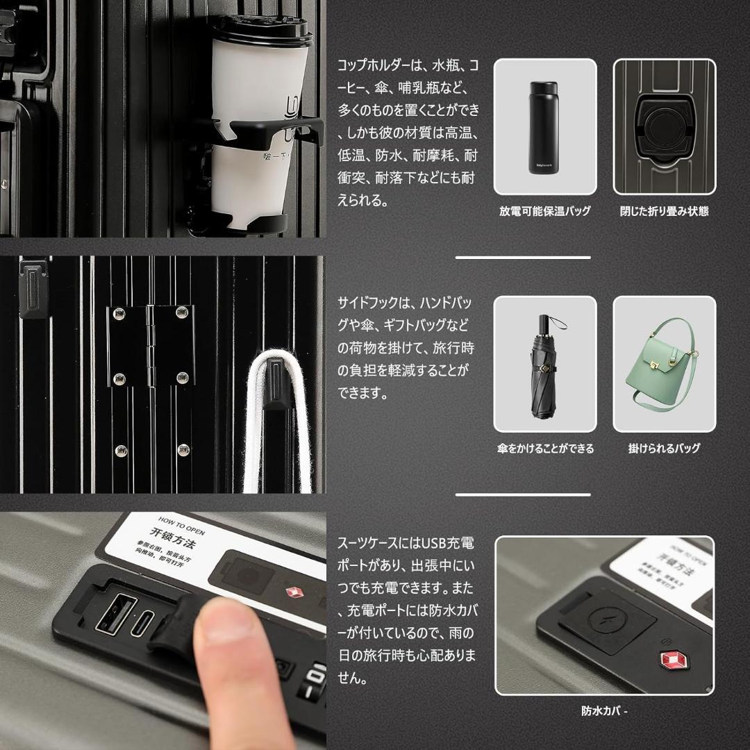 訳アリ[GGQAAA] スーツケース キャリーケース MサイズUSB 黒 アルミ
