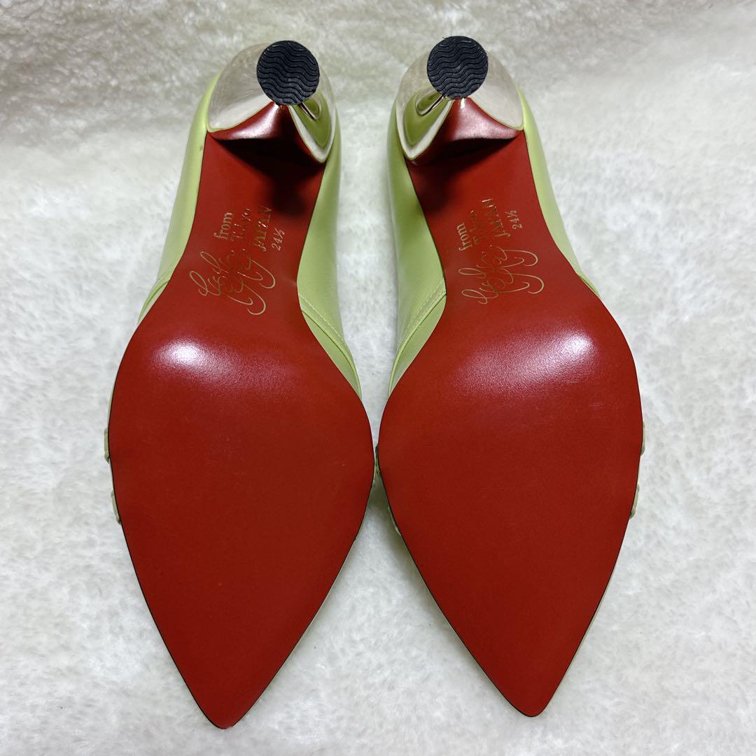 休止ブランド 新品 ちゃけちょけ 24.5 レッドソール 変形ヒール リボン