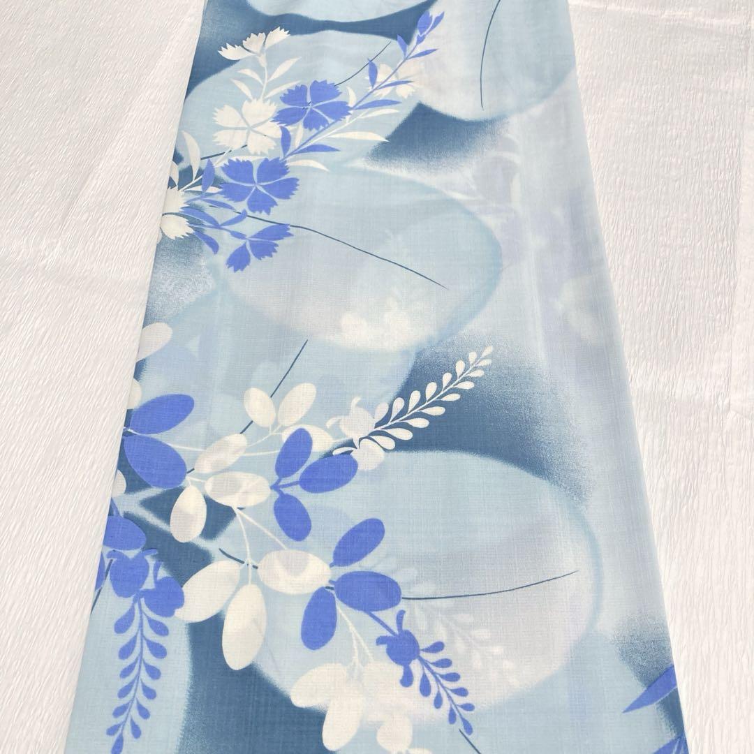 【良品✨】こむさでもーど　洗える着物　夏物　小紋　秋草　水色　市田株式会社　B４