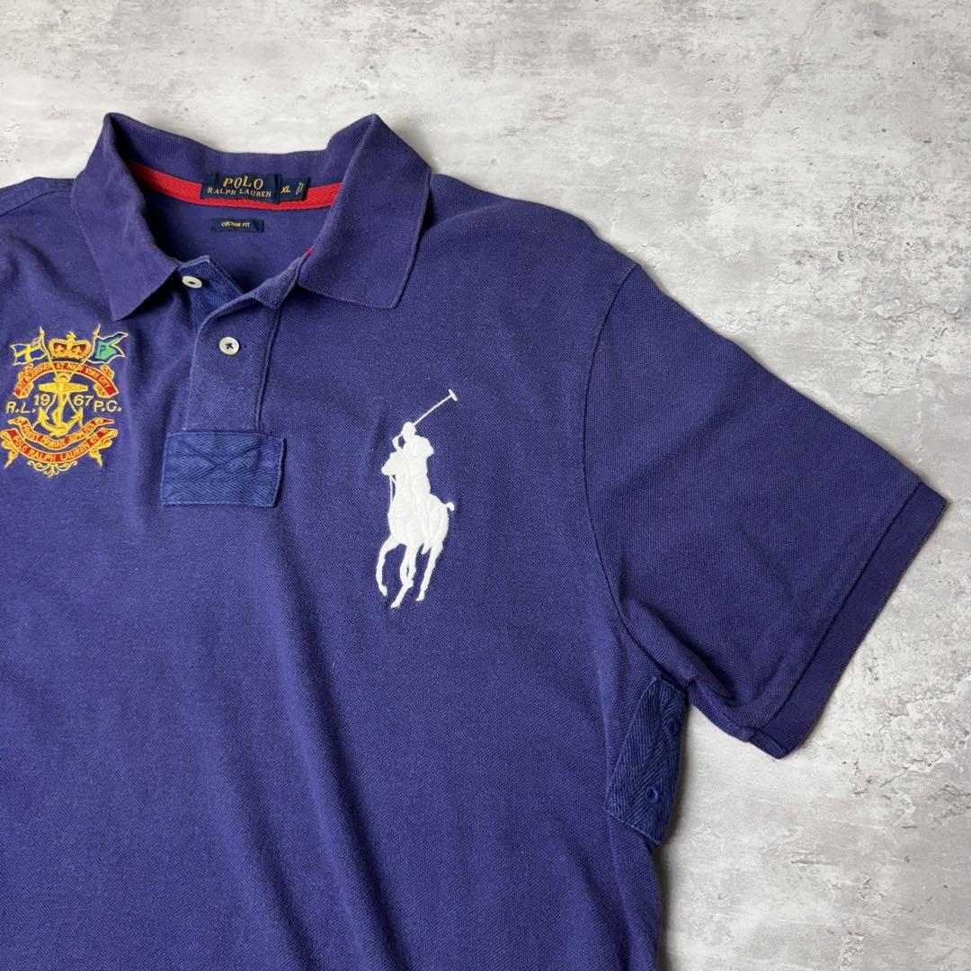 新品 Polo Ralph Lauren 刺繍ロゴ ポロシャツ M 紺 Ralph Lauren - ラルフローレン ポロシャツ Ralph Lauren ビッグ