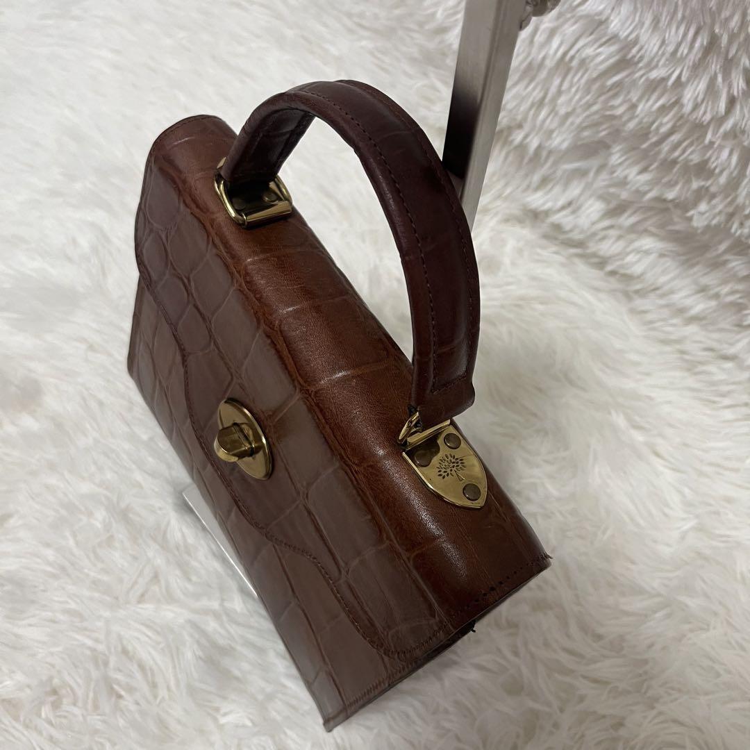 美品】Mulberry マルベリー ハンドバッグ クロコ型押し ゴールド