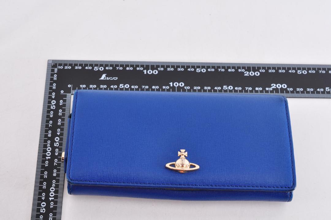 美品 ヴィヴィアンウエストウッド オーブ 長財布 レザー 革 ブルー 青 箱付き