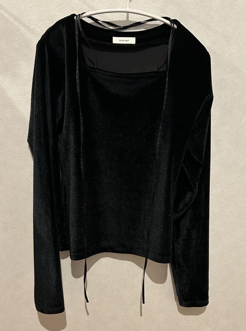 即購入ok knuthmarf velours ribbon tops ブラック