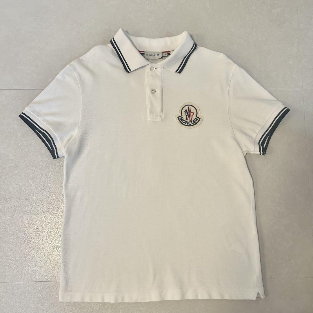 【美品】MONCLER メンズ ビッグロゴ ポロシャツ ホワイト Mサイズ