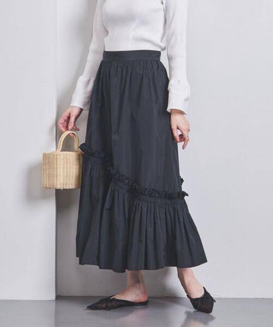 UNITED ARROWS P タフタ レディ スカート　ブラック
