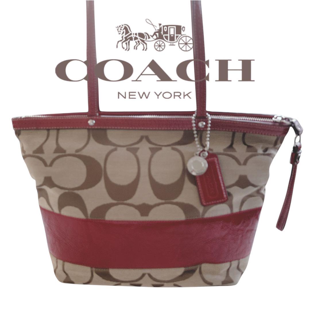 COACH コーチ　トートバッグ ベージュ/赤　レッド