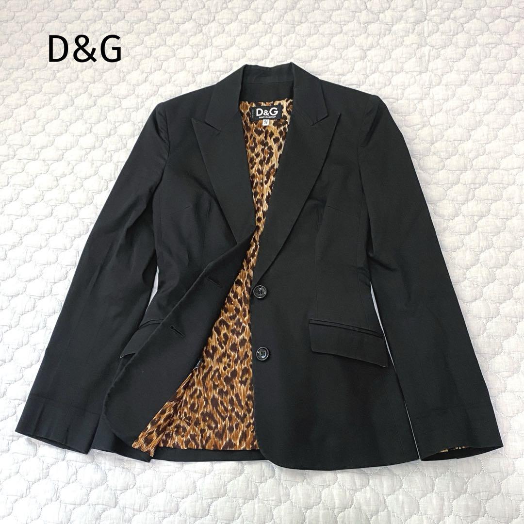 DOLCE&GABBANA テーラードジャケット 42 レオパード D&G ディーアンドジー ジャケット レオパード 黒 ブラック