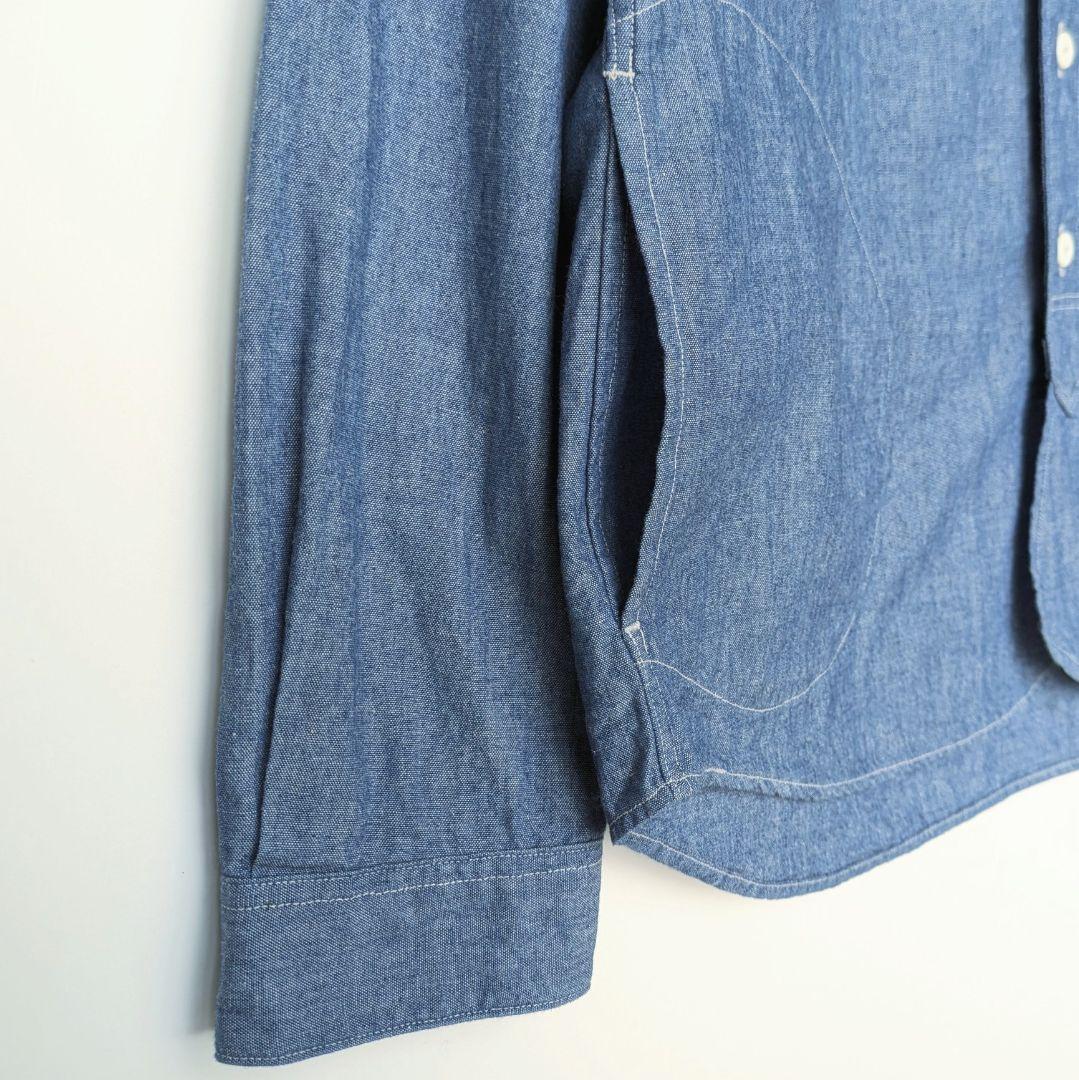 DANTON／バンドカラー　シャンブレーシャツ　長袖　青　34サイズ