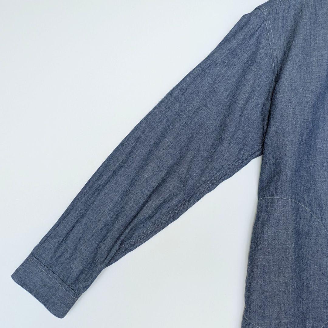 DANTON／バンドカラー　シャンブレーシャツ　長袖　青　34サイズ