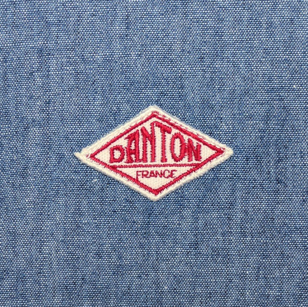 DANTON／バンドカラー　シャンブレーシャツ　長袖　青　34サイズ