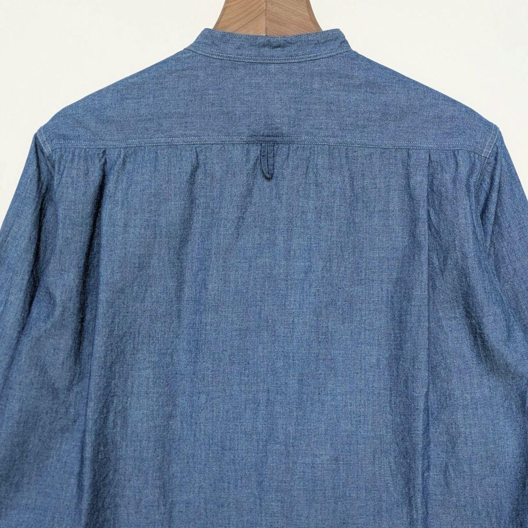 DANTON／バンドカラー　シャンブレーシャツ　長袖　青　34サイズ
