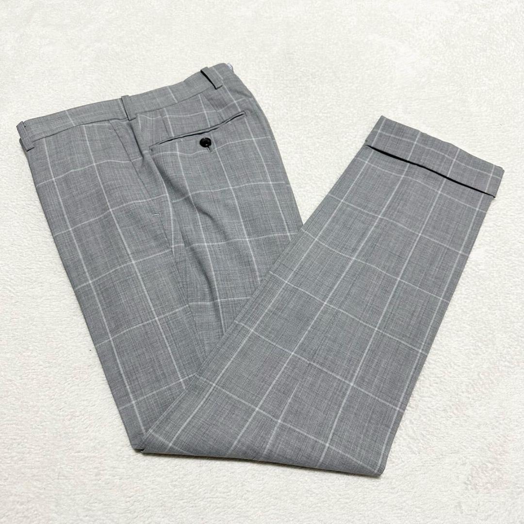 極美品 麻布テーラー 伊製 裏地ブルー ペンチェック スーツ 本切羽 グレー M