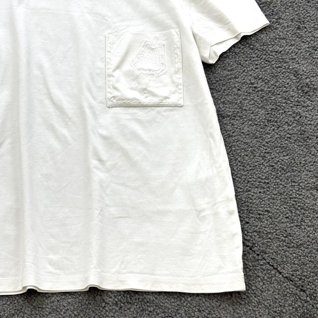 エルメス【38】白 半袖Tシャツ 刺繍ポケット