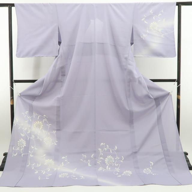 新品 金彩 縦縞 着物 正絹 仕付け糸付 トール“満開の花の園”付