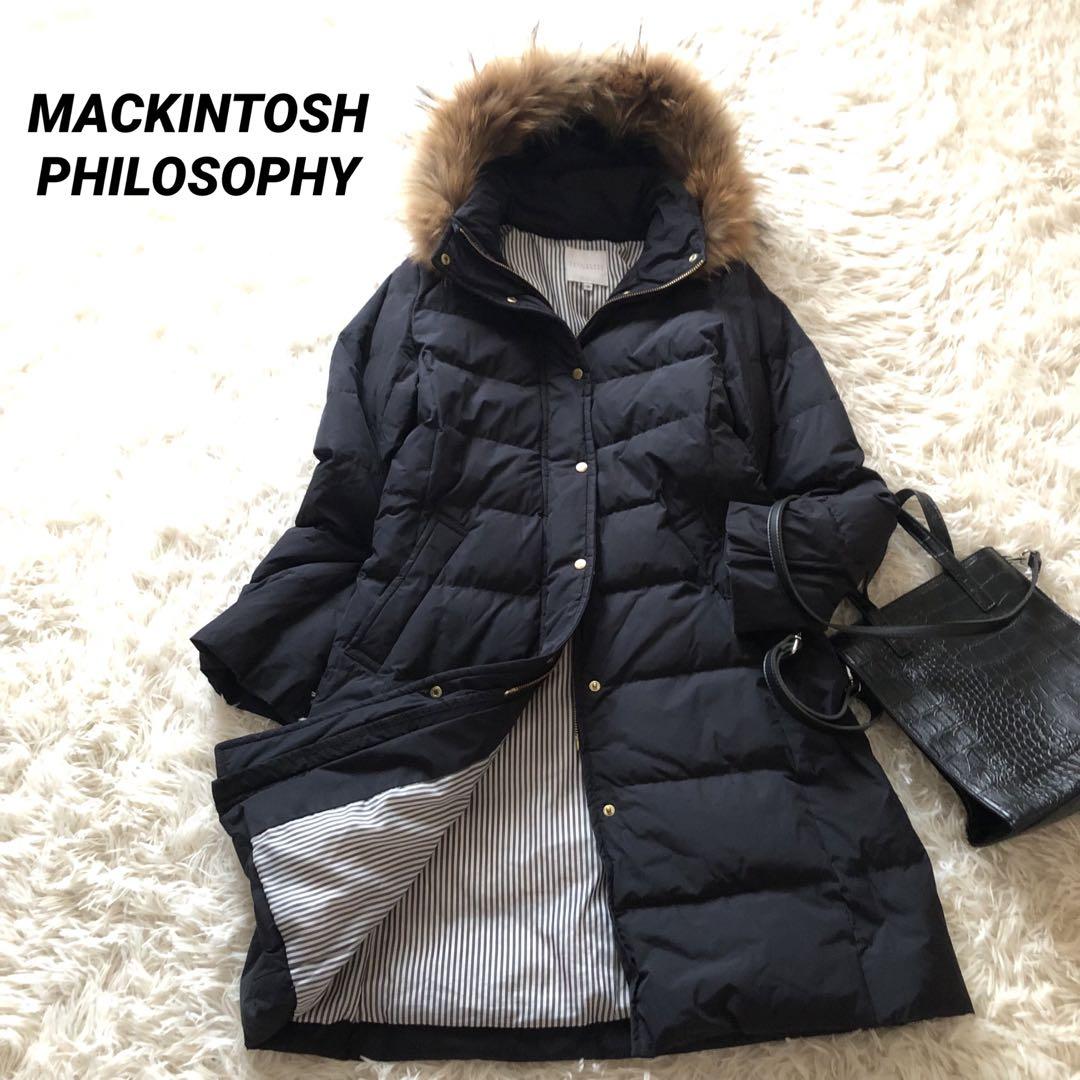 マッキントッシュ フィロソフィー ダウンコート フード ベルト 紺 S ✨極美品✨マッキントッシュフィロソフィーダウンコート A
