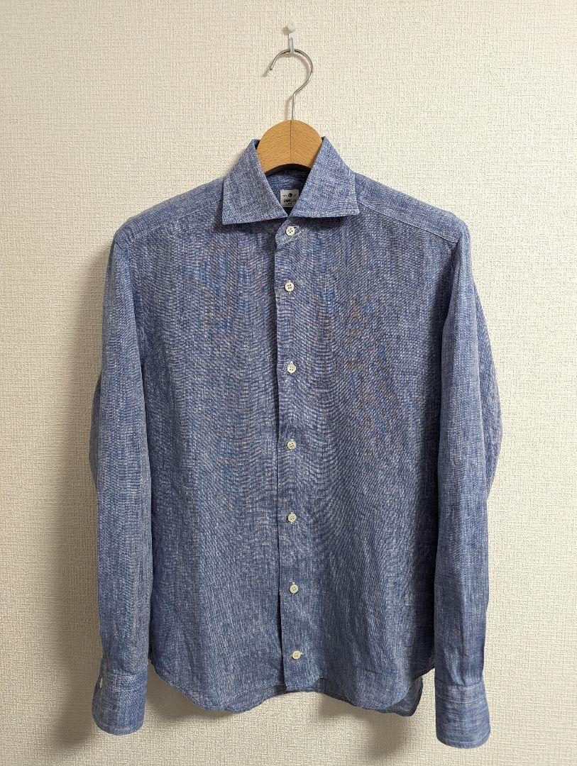 美品　DANOLIS　ダノリス　シャツ　37　リネン　ブルー　長袖　イタリア製