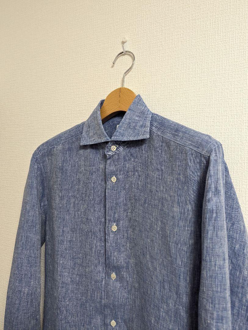 美品　DANOLIS　ダノリス　シャツ　37　リネン　ブルー　長袖　イタリア製