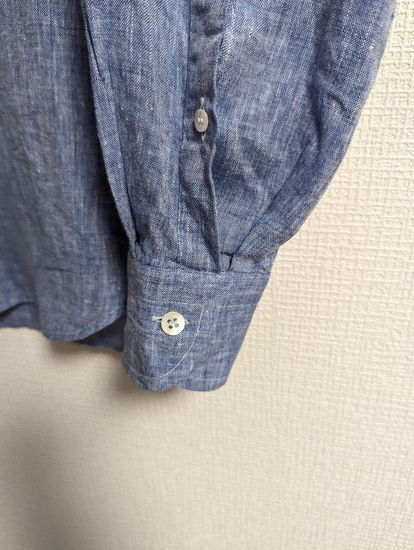 美品　DANOLIS　ダノリス　シャツ　37　リネン　ブルー　長袖　イタリア製