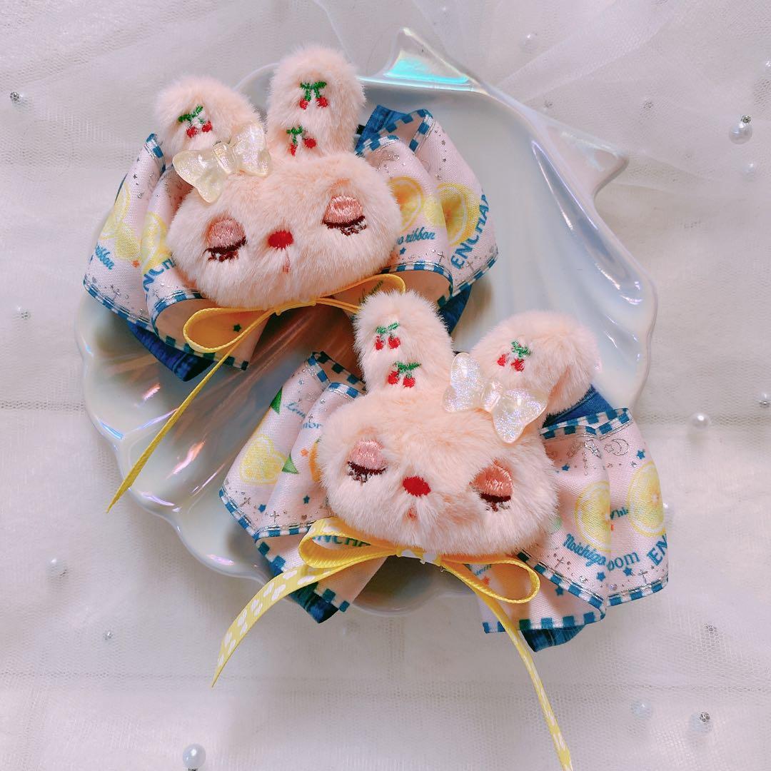 ハンドメイド リボン ヘアゴム ツイン キッズ うさぎ レモン - メルカリ
