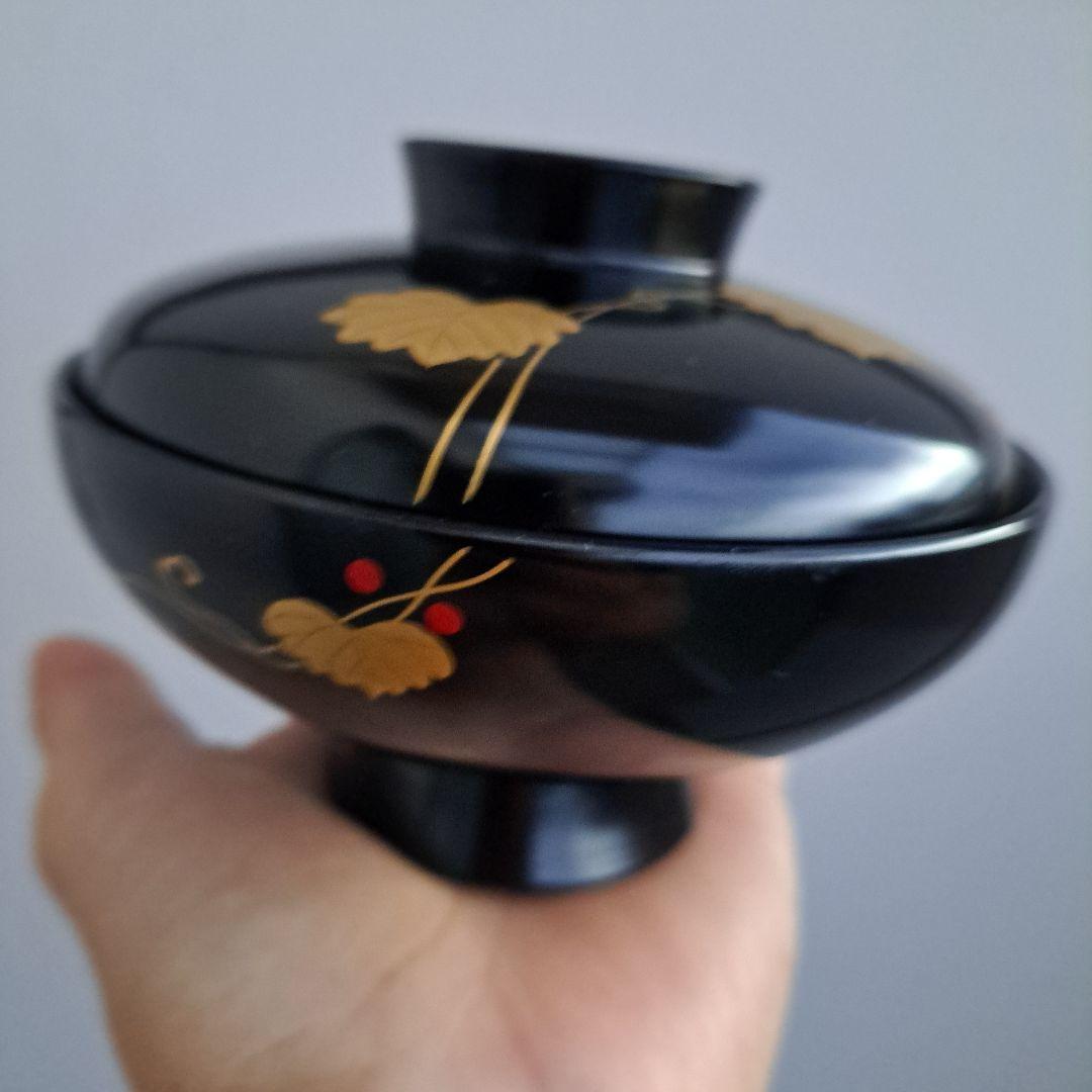 【川連漆器　御吸物椀×5客】天然木製　蔦蒔絵　長期保管品