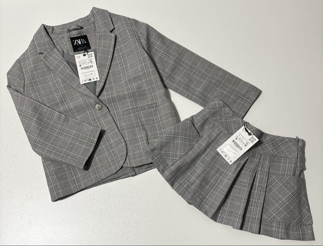 ②ZARA キッズ 新品 チェック柄オーバーサイズブレザー スカート120スーツ