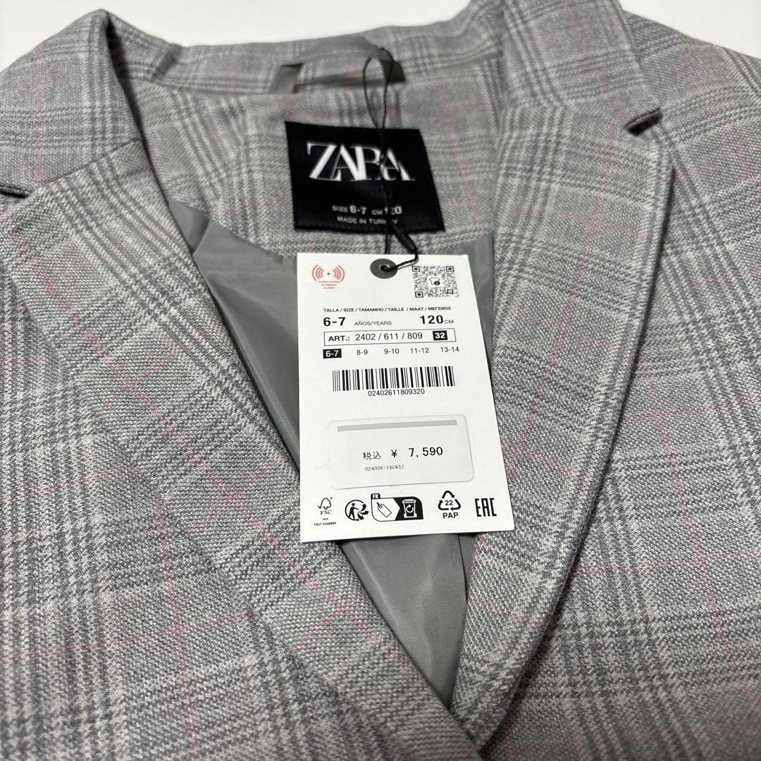 ②ZARA キッズ 新品 チェック柄オーバーサイズブレザー スカート120スーツ