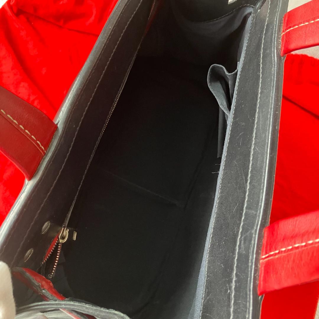 美品 BALLY ハンドバッグ Wポケット Bロゴ レザー 保管袋あり 赤 黒