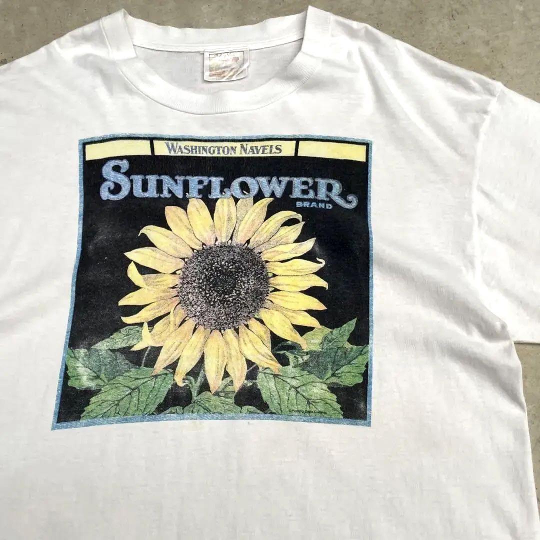 90s' ひまわり フォト Tシャツ USA製 花 アート 企業 ギャグ
