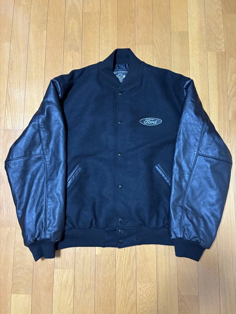 90s GAMECASH レザー袖 スタジャン オールブラック XXL2XL 3L HOLLOWAY