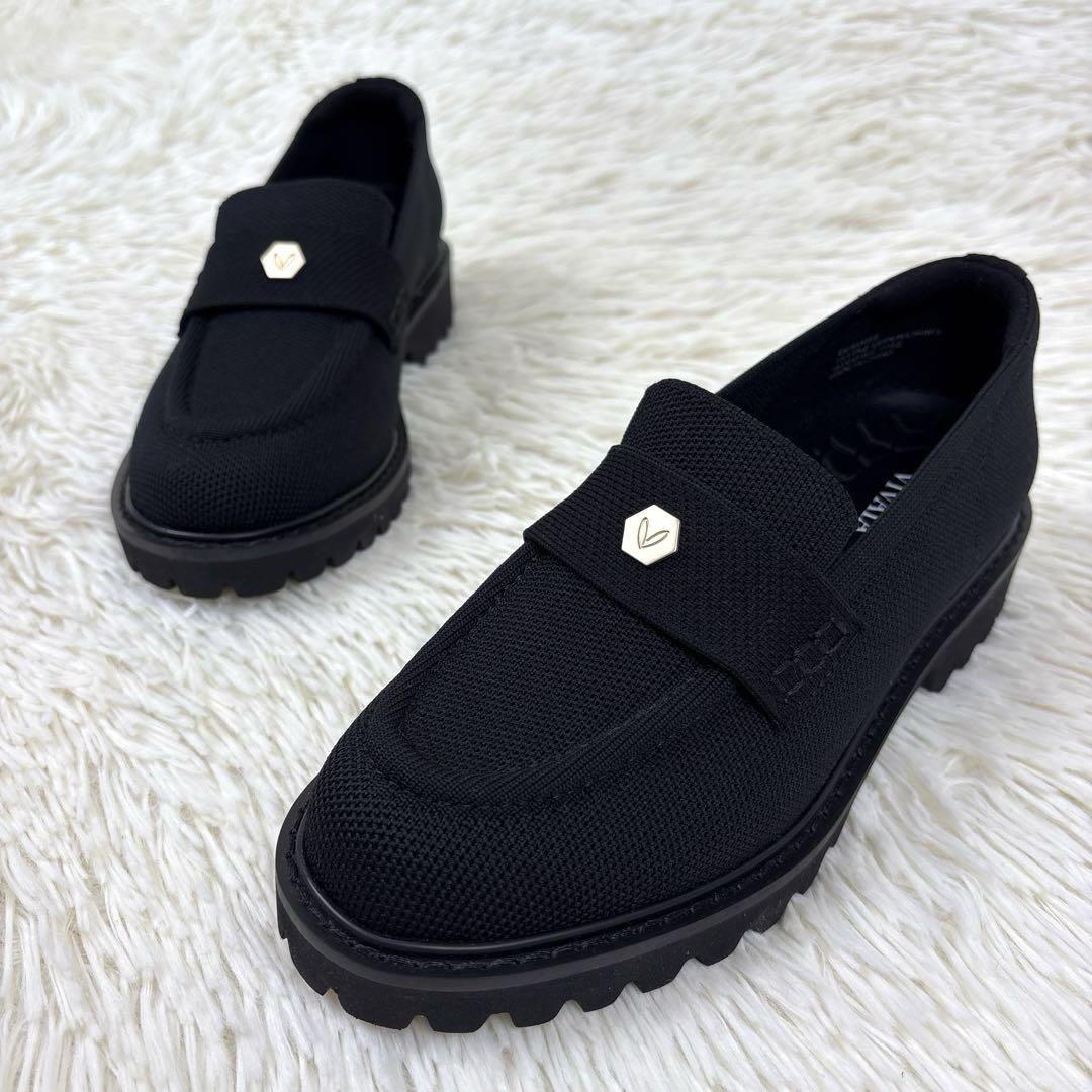 美品、VIVAIA、ビバイア、トラックソール、ローファー、黒