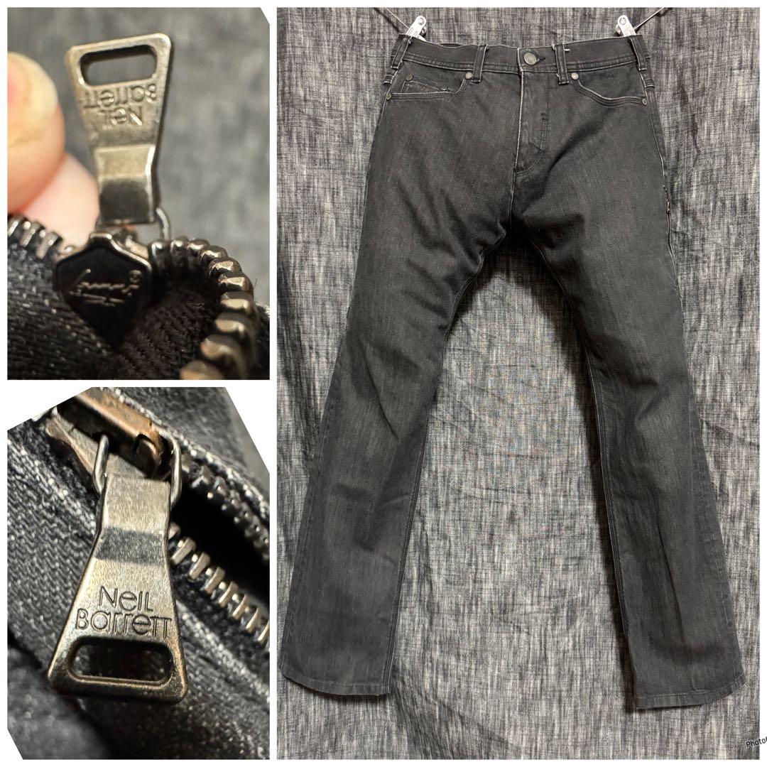 NeIL Barrett サイドジップポケット スキニーフィット ブラックデニム
