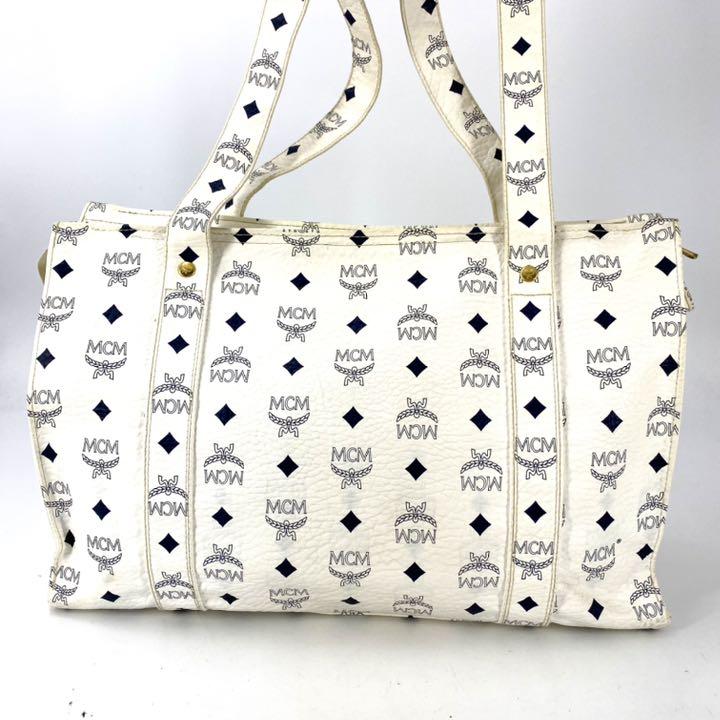 MCM トートバッグ ロングショルダー 革 白 総柄 A4 EJ409