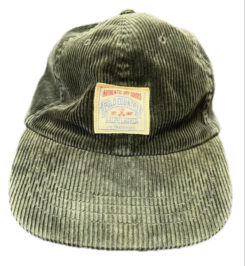 90s ポロカントリー コーデュロイ キャップ オリーブグリーン　ラルフローレン