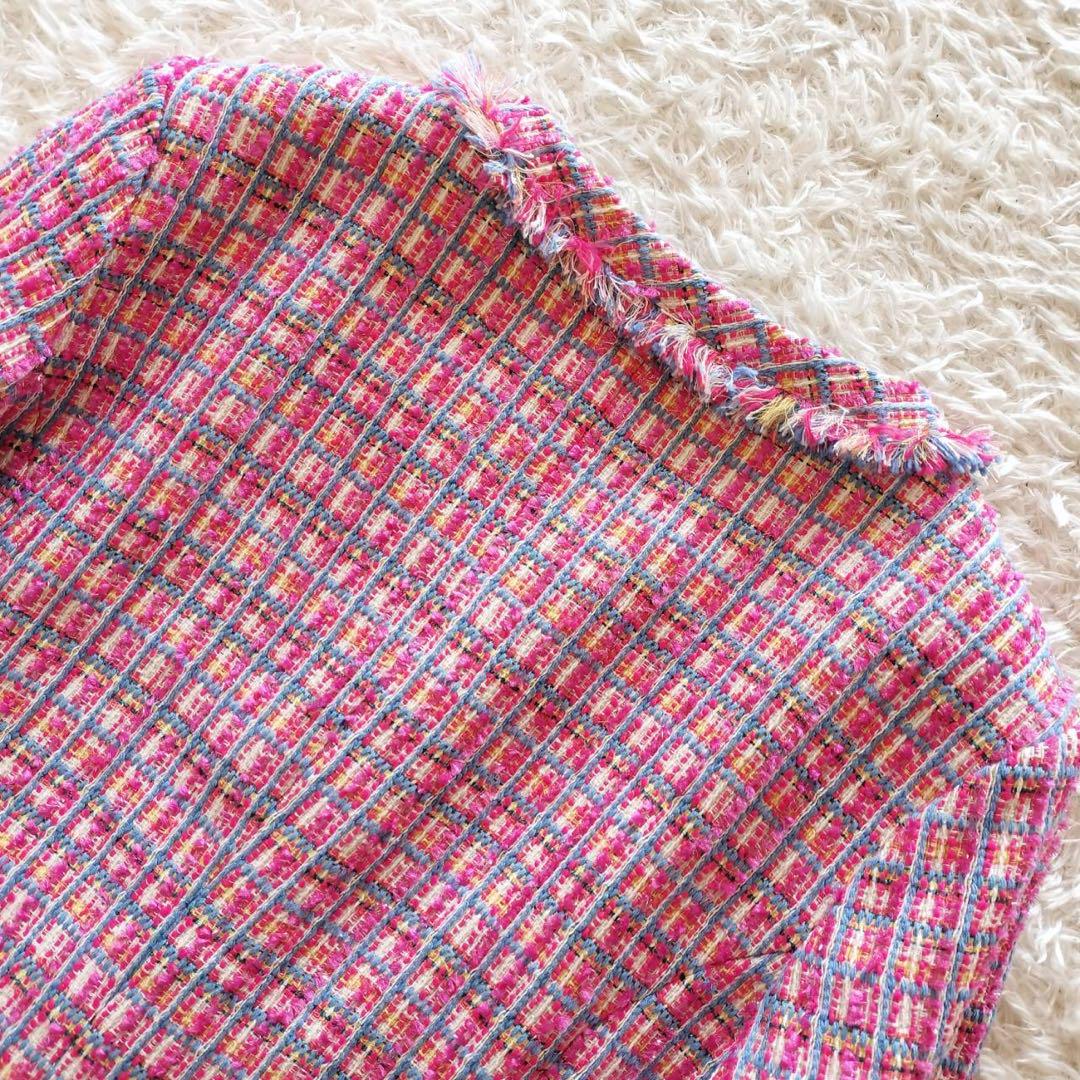 ◎極美品 ダーマコレクション ジャケット ツイード マルチカラー フリンジ