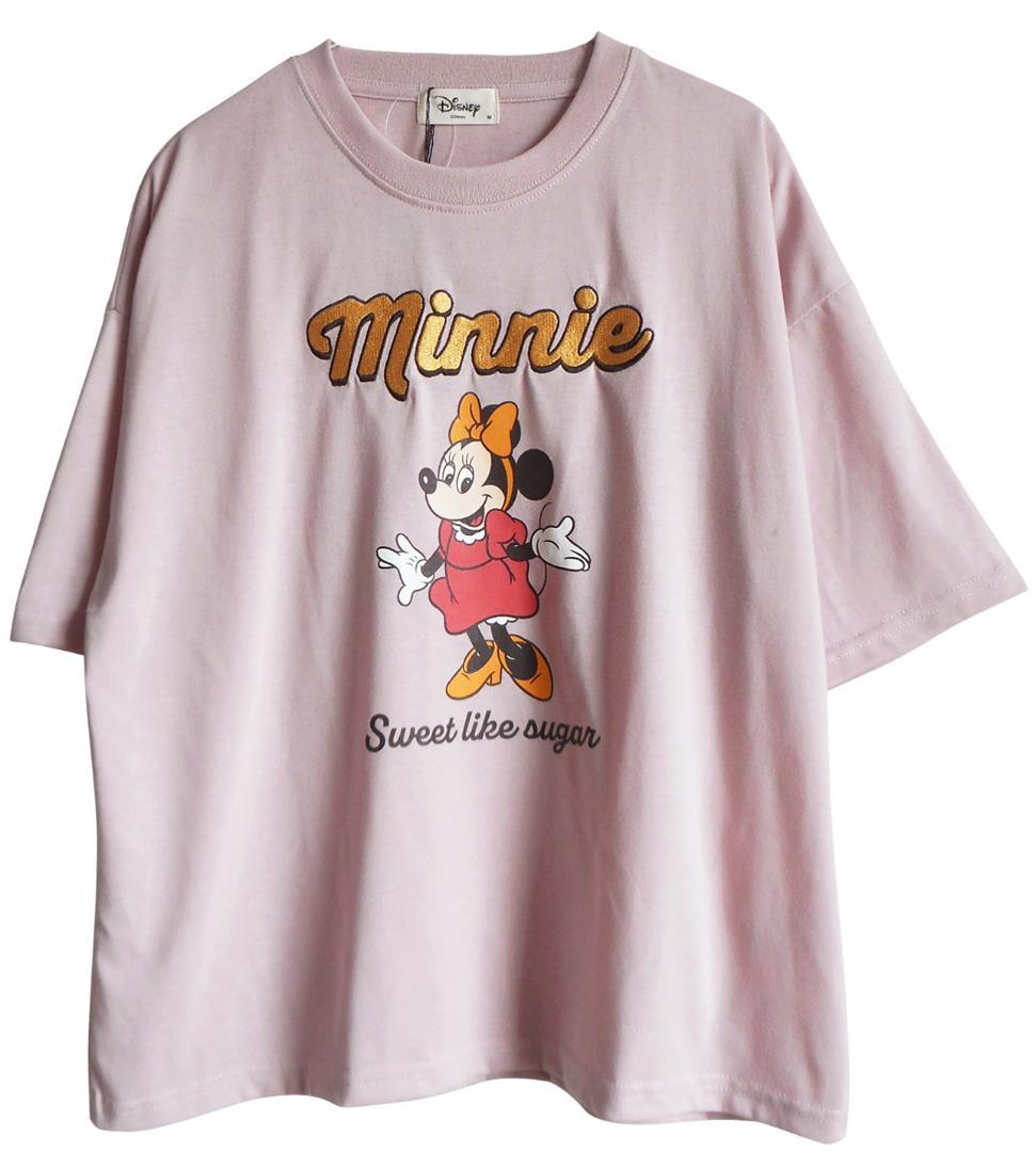 ディズニー Tシャツ ミニーマウス 刺繍 オーバーサイズ ( L