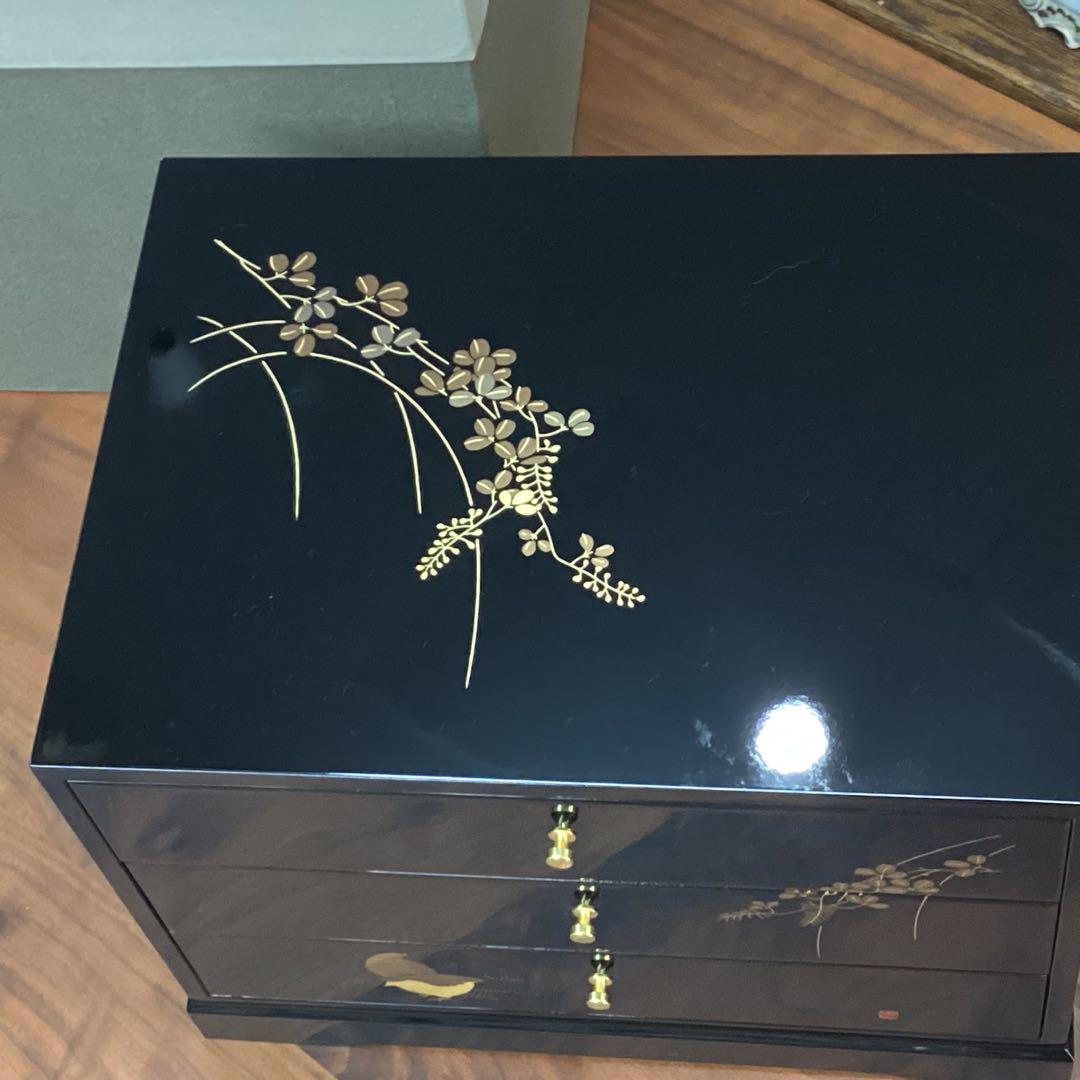 会津塗 漆器 黒塗り引き出し収納 木製 萩にうずら - メルカリ