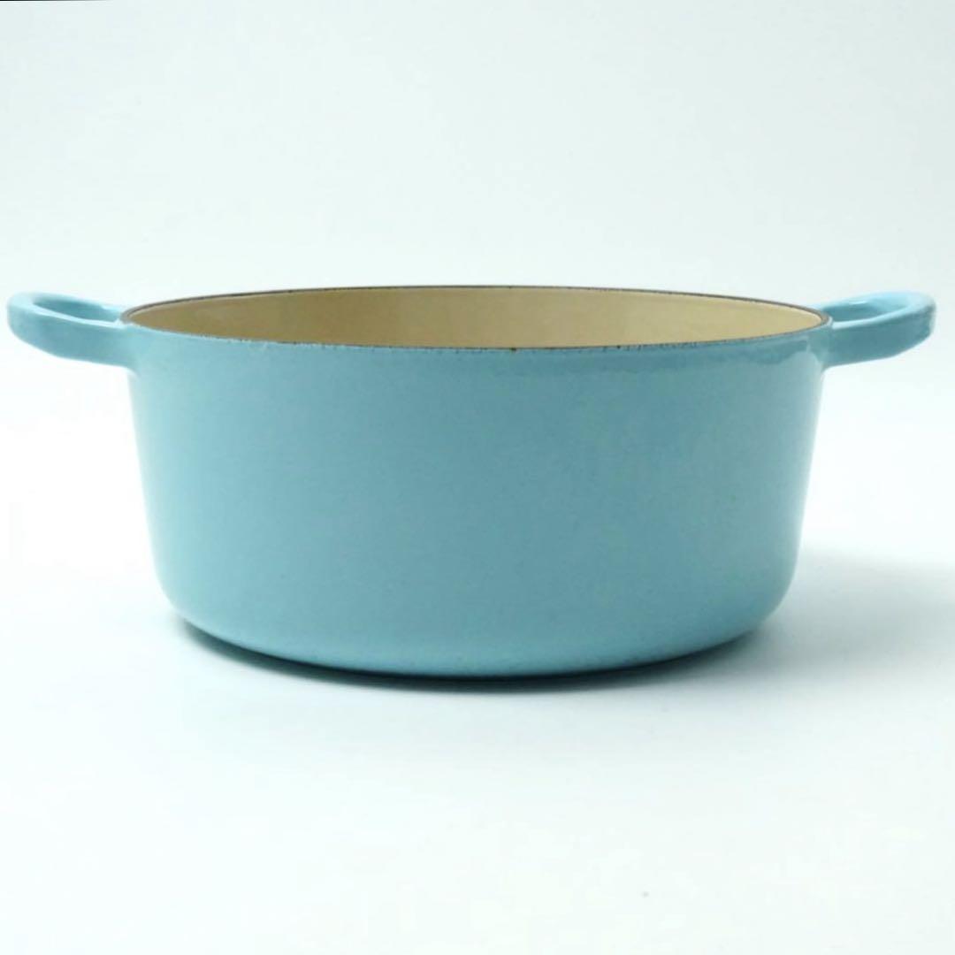 【美品】LE CREUSET　ココット ロンド サテンブルー　22cm