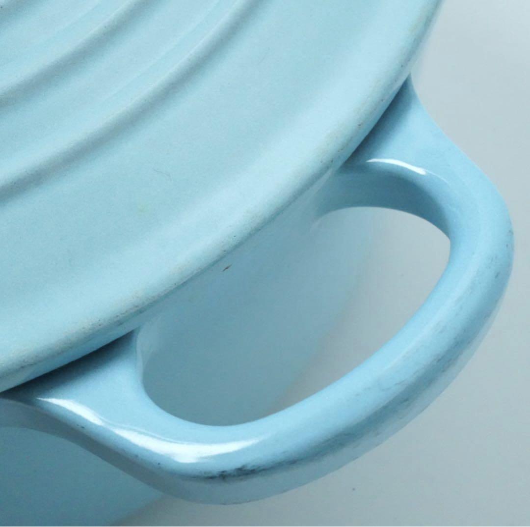 【美品】LE CREUSET　ココット ロンド サテンブルー　22cm
