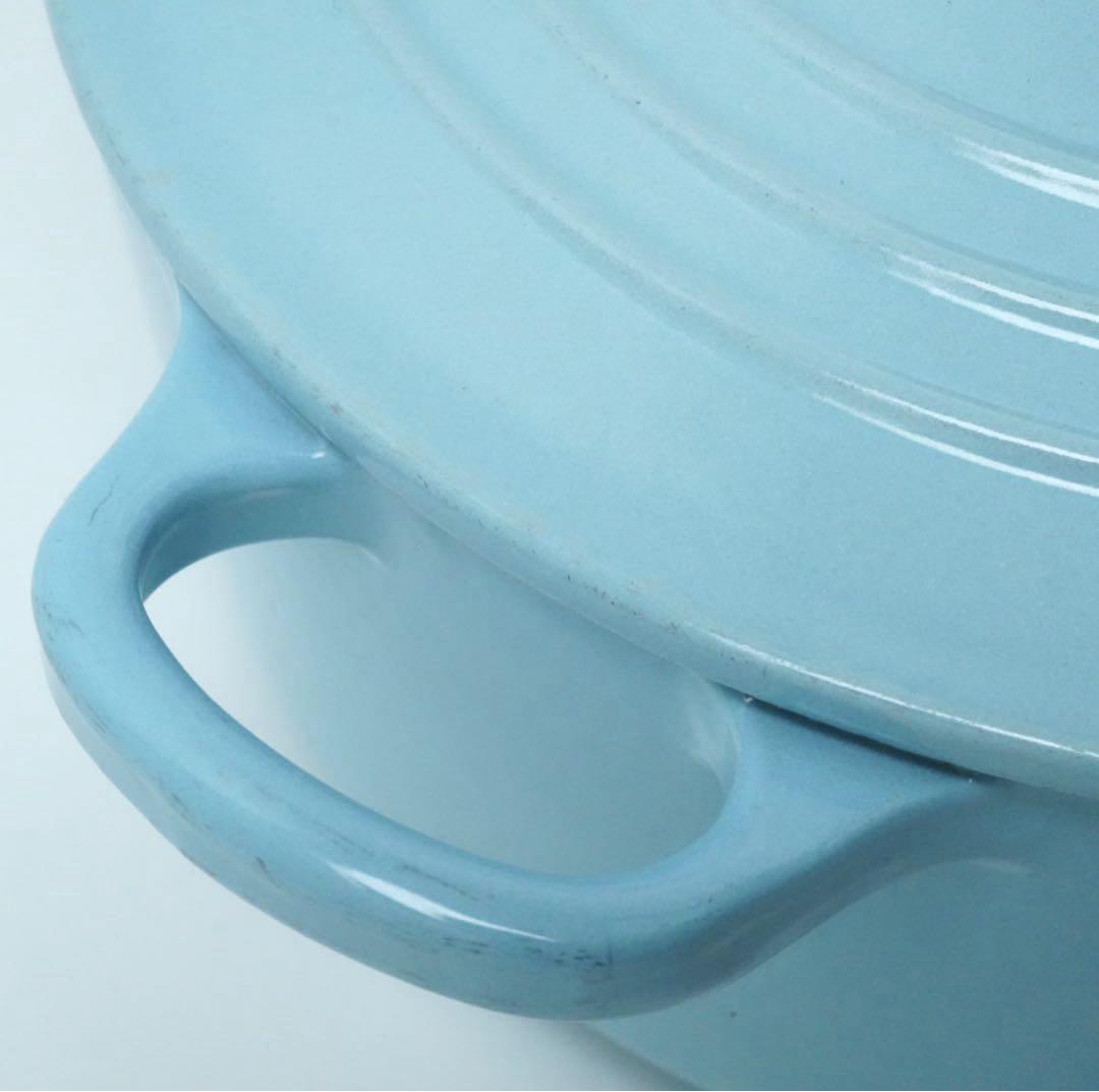 【美品】LE CREUSET　ココット ロンド サテンブルー　22cm