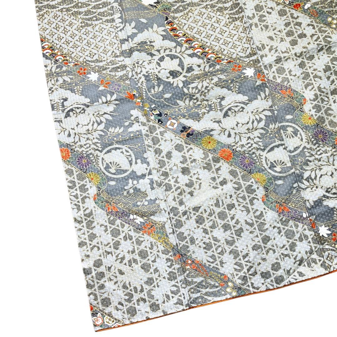 T34着物　小紋　正絹　美品鶴　松　膨み　身丈155cm