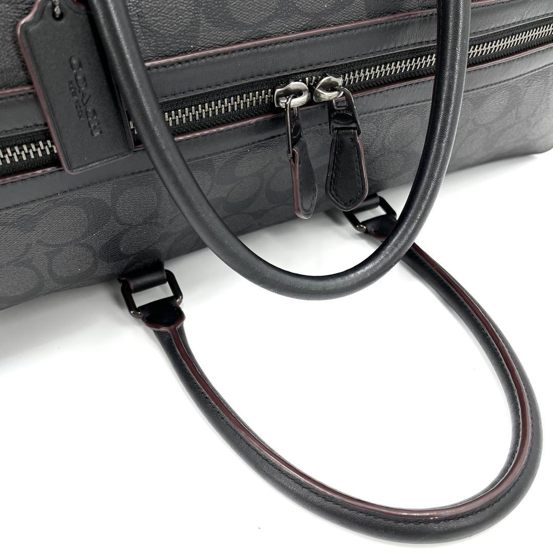 【美品】コーチ トラッカー 2way ボストンバッグ シグネチャー レザー 黒