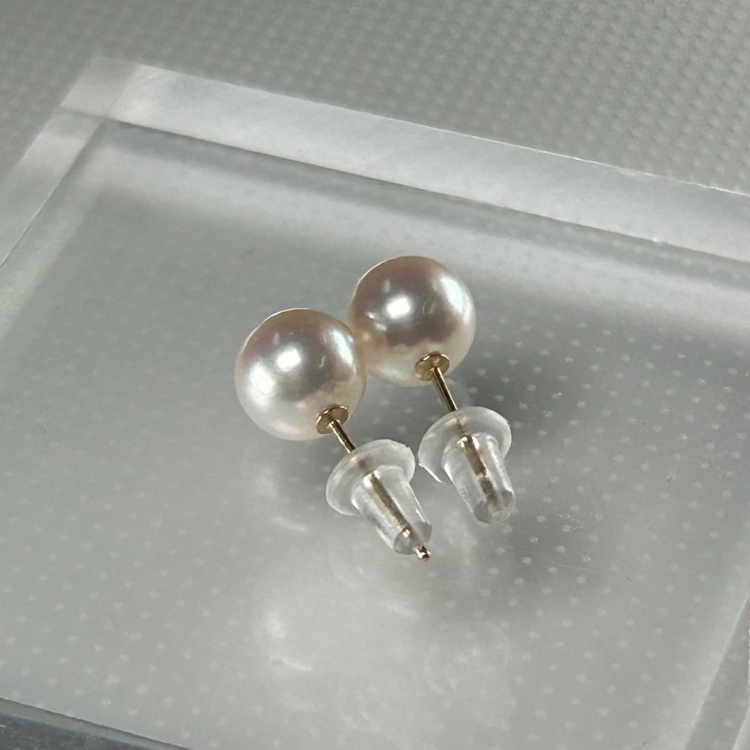 【あこや真珠　ピアス】146 K18YG 7mm 照りよし