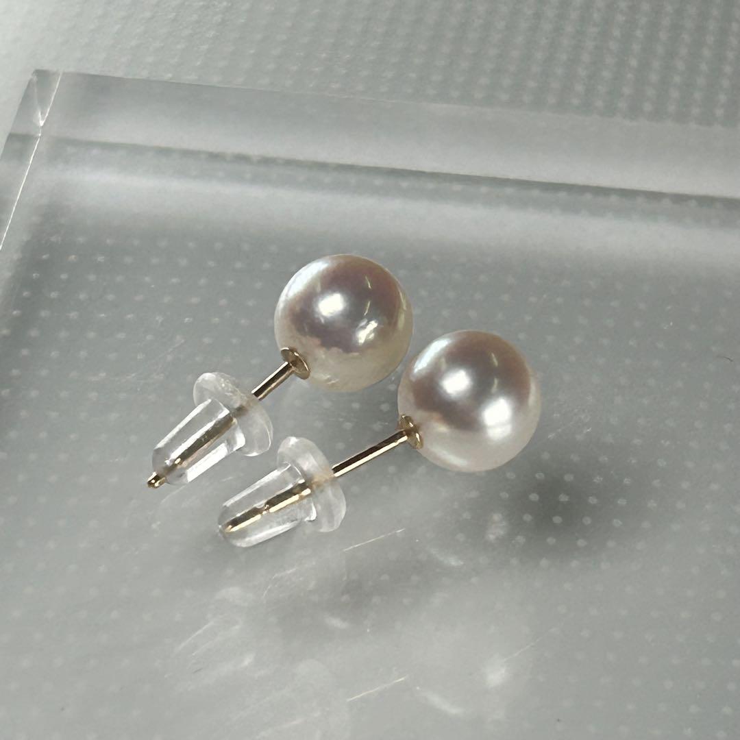 【あこや真珠　ピアス】146 K18YG 7mm 照りよし