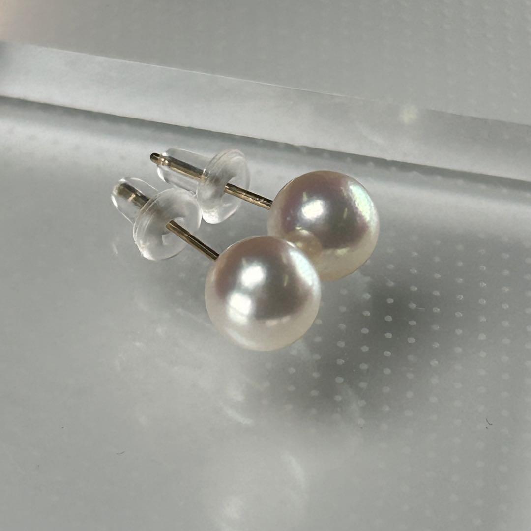 【あこや真珠　ピアス】146 K18YG 7mm 照りよし